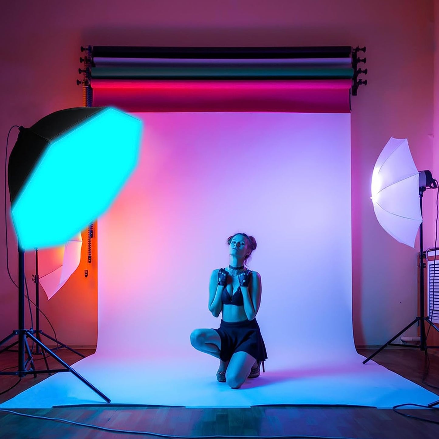 Heysliy Octagonal Softbox Lighting Kit 2x26''/65cm, Photography Lighting with 2 x 150W Dimmable RGB LED Bulbs, Studio Lighting for Video Recording, Fashion Portrait, Product Photography, Live Stream