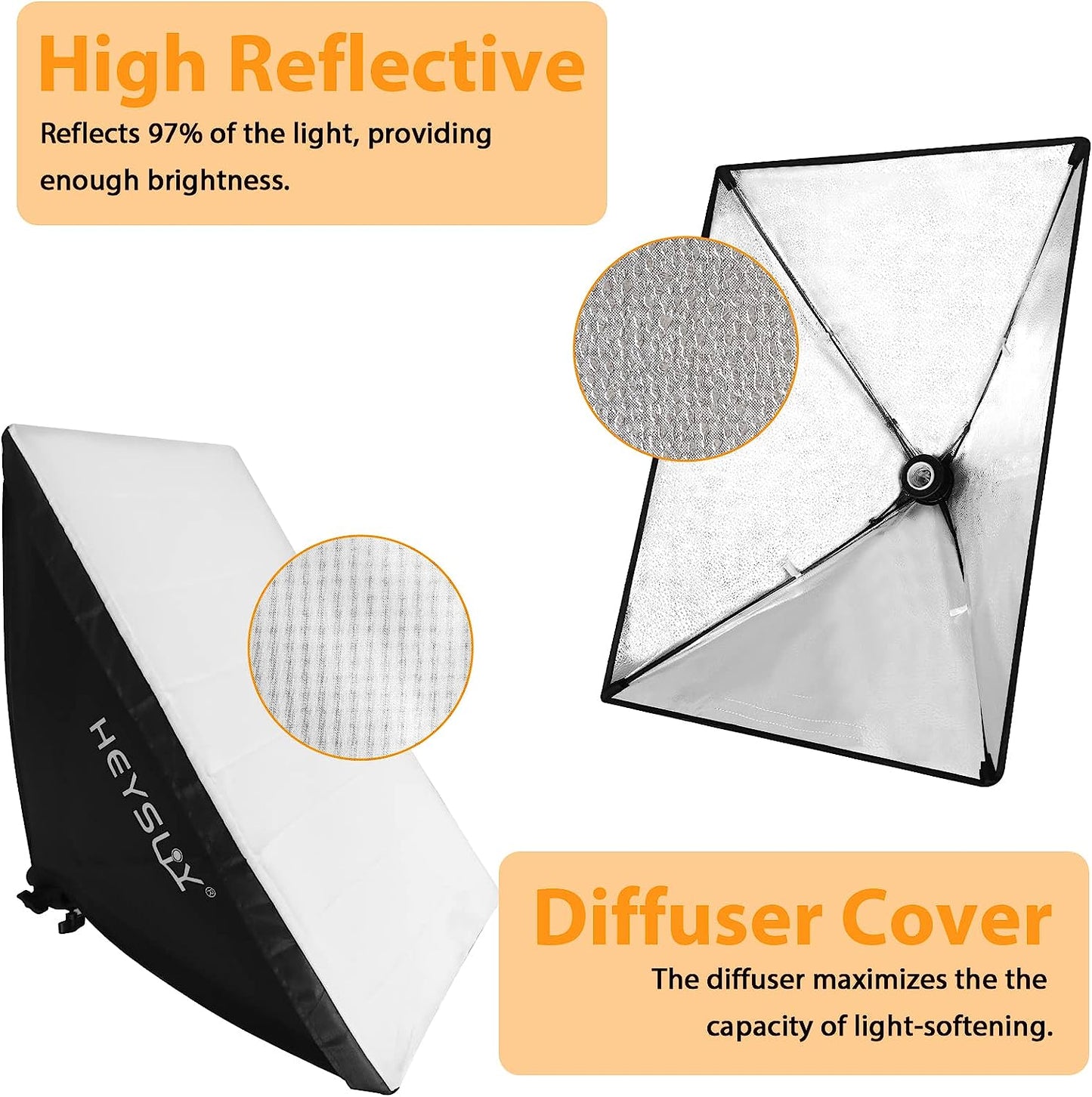 Heysliy Softbox Lighting Kit 50x70cm, Photography Lighting with 85W Bi-Color Dimmable LED Bulb, Studio Light for Fashion Portrait, Product Photography, Video Shooting, Live Stream