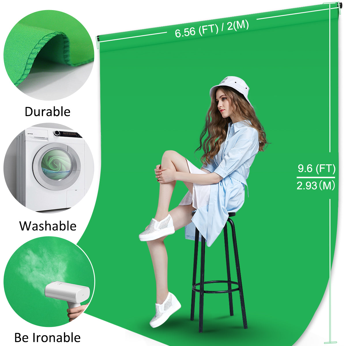 Heysliy 6.5 X 9.6 FT Green Screen Backdrop Kit with 6.5 X 6.5 FT Portable Backdrop Support Stand, Greenscreen Kit Stand with Green Cloth and 4 Spring Clamps, for Photoshoot Streaming Zoom Gaming