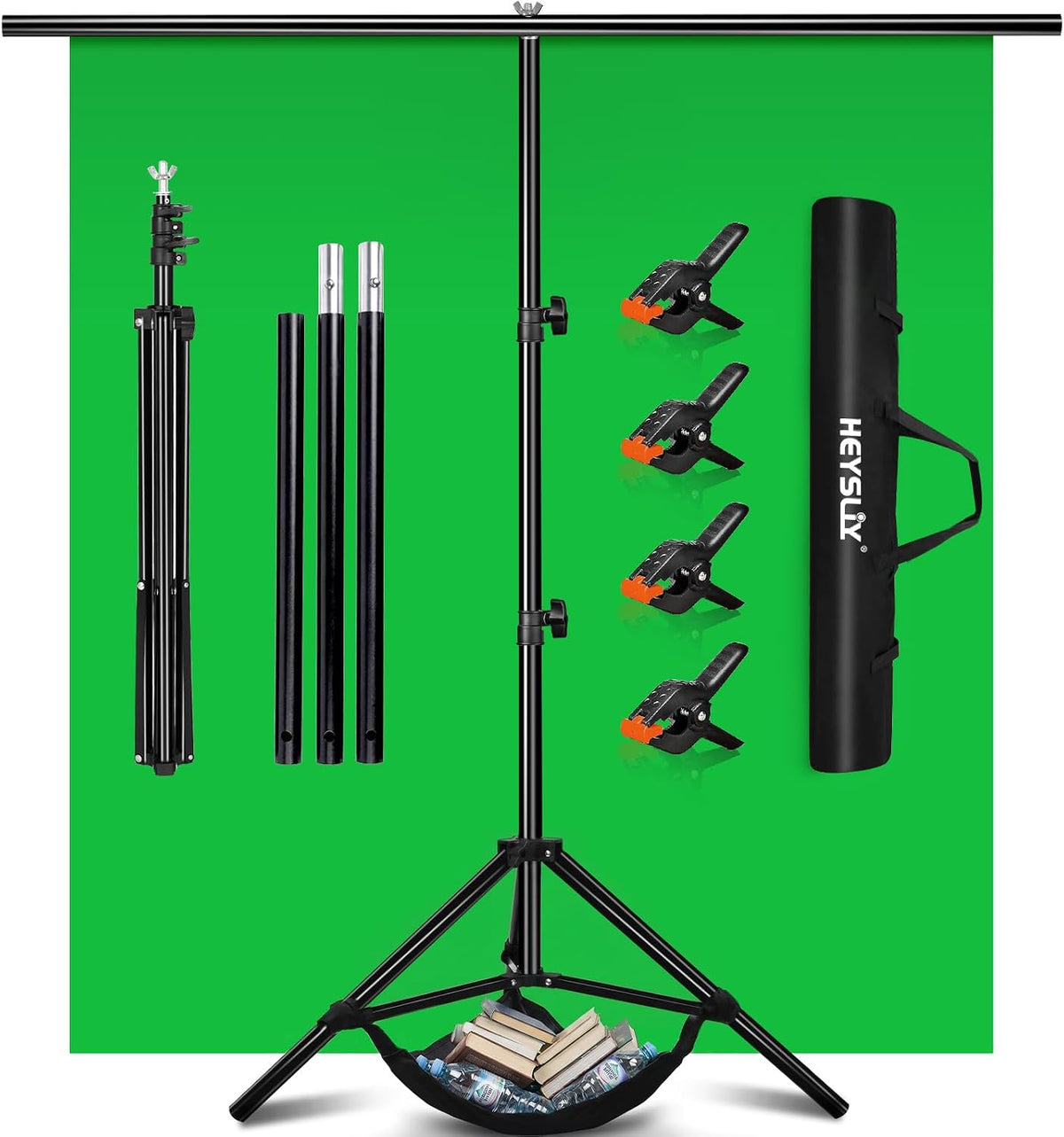 Heysliy Telón de Fondo de Pantalla Verde con Kit de Soporte para Video, Zoom, 6.5 x 6.5 pies, Kit de Pantalla Verde Chromakey portátil con Soporte para transmisión, Juegos