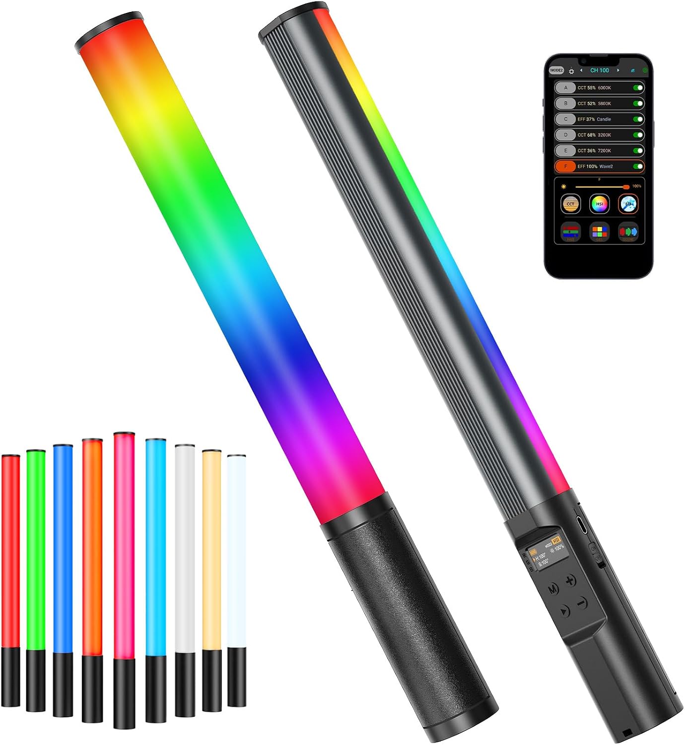 Heysliy RGB LED Video Light Stick, Handheld Light Wand Photography 36000+ Colors 360° Full RGB HSI & 2500-9900K CCT & 24 Effects, 2600mAh Battery, Video Tube Lighting Stick for Studio Photography Streaming