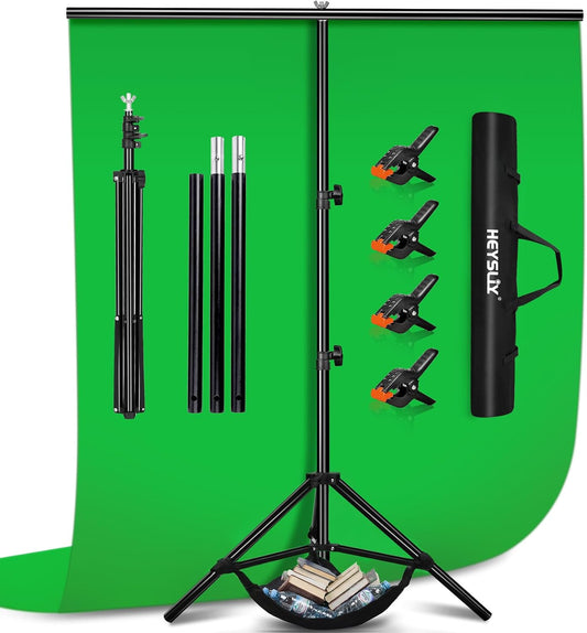 Heysliy Green Screen 2x3M Background with T Backdrop Stand 6.5x9.5Ft