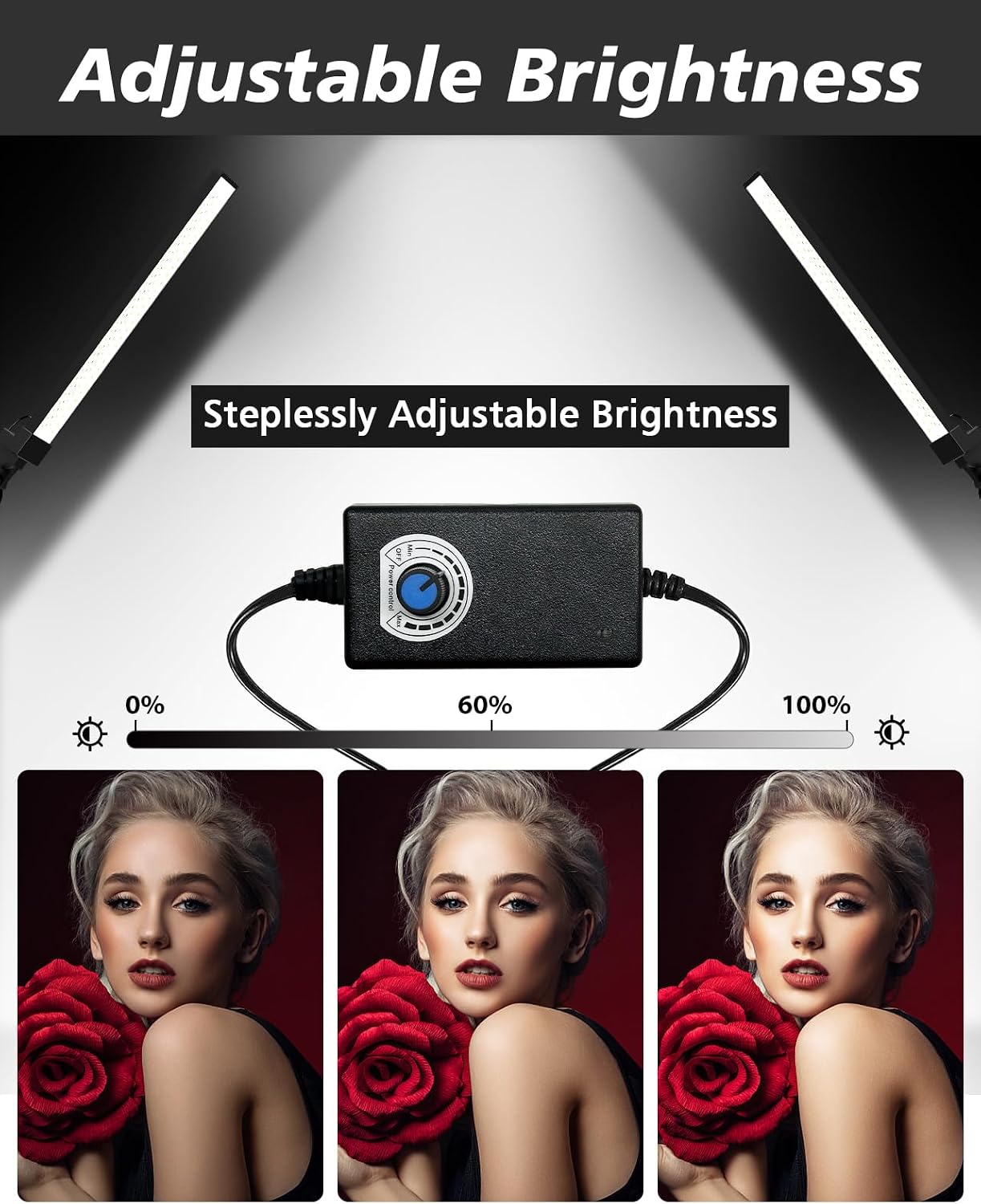 Heysliy Photography Studio LED Lighting Kit with Light Stand Bag Soft Tube, 180°Adjustable Angle 2M Adjustable Light Stand for Beauty, Eyebrow, Makeup, Portrait, Product Photography Fill Light