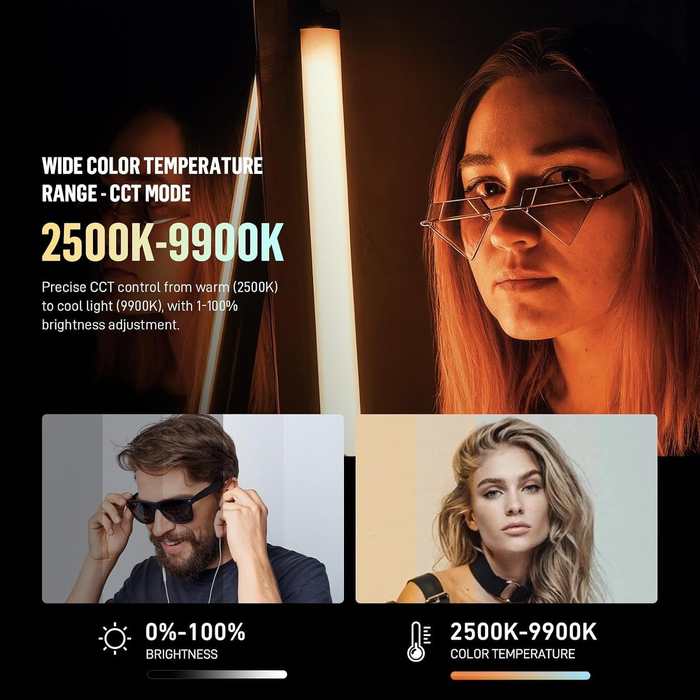Heysliy RGB LED Video Light Stick, Handheld Light Wand Photography 36000+ Colors 360° Full RGB HSI & 2500-9900K CCT & 24 Effects, 2600mAh Battery, Video Tube Lighting Stick for Studio Photography Streaming
