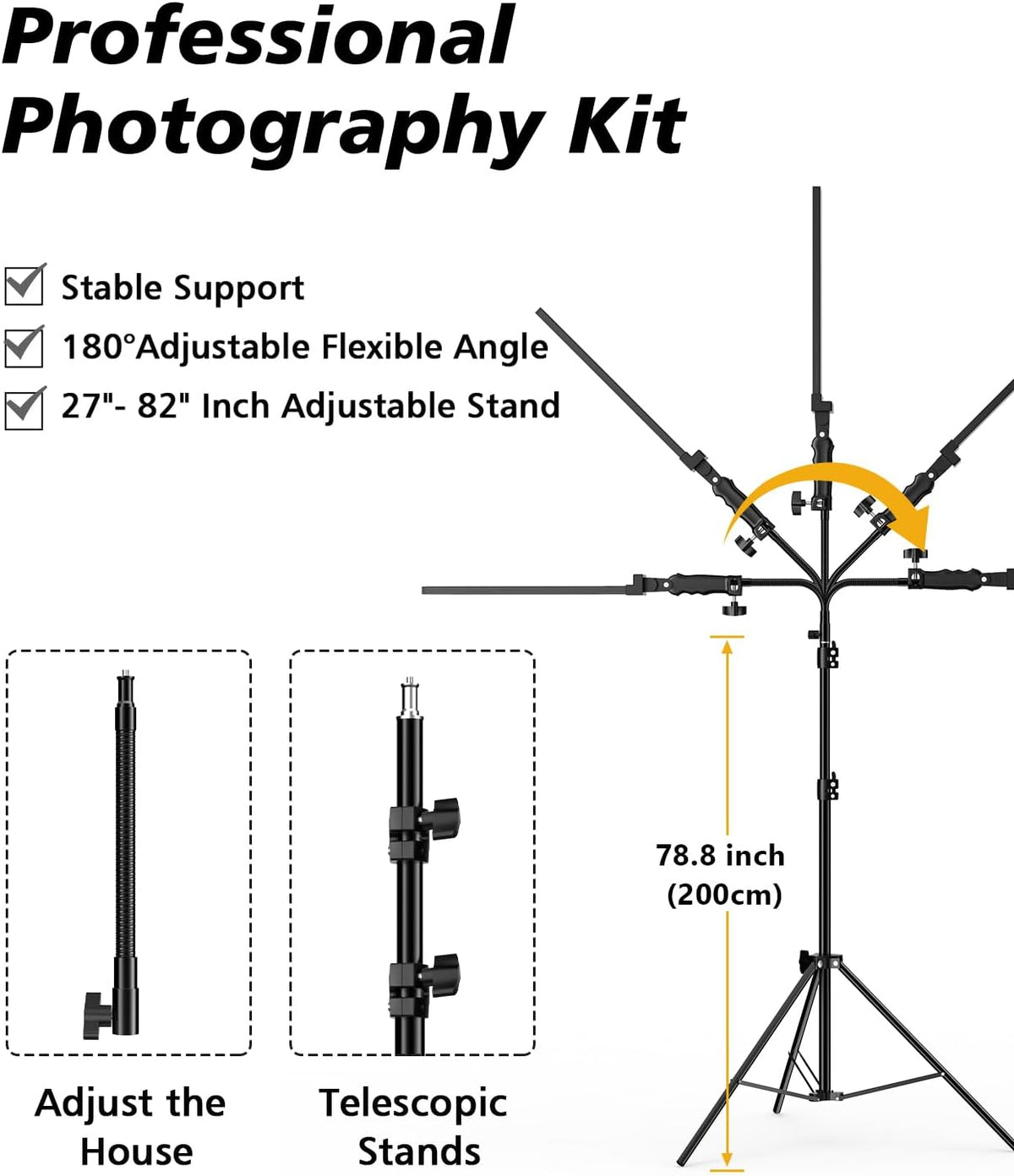 Heysliy Photography Studio LED Lighting Kit with Light Stand Bag Soft Tube, 180°Adjustable Angle 2M Adjustable Light Stand for Beauty, Eyebrow, Makeup, Portrait, Product Photography Fill Light