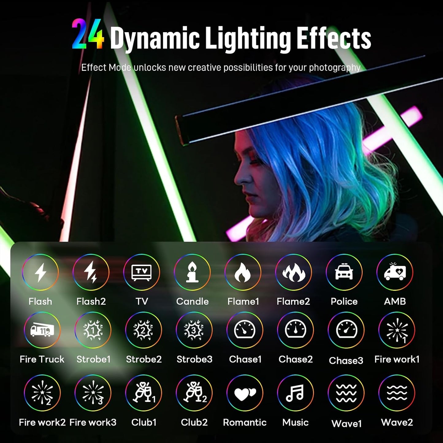 Heysliy RGB LED Video Light Stick, Handheld Light Wand Photography 36000+ Colors 360° Full RGB HSI & 2500-9900K CCT & 24 Effects, 2600mAh Battery, Video Tube Lighting Stick for Studio Photography Streaming