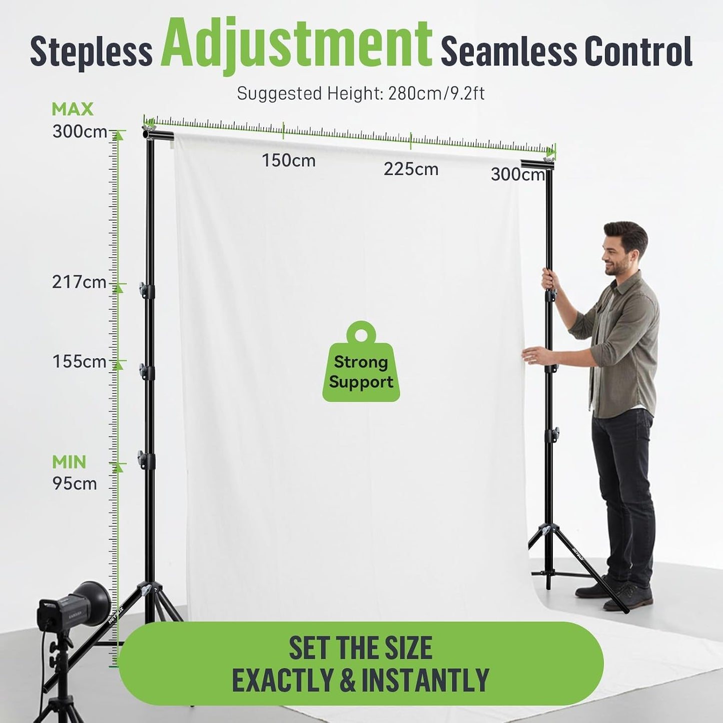 Heysliy Hintergrundständer-Set, Professioneller Fotohintergrund Ständer Verstellbar (1-3m Höhe/1.5-3m Breite) mit Tragetasche - Hintergrundsystem für Studio& Fotowand-Party | Kompatibel mit Backdrops