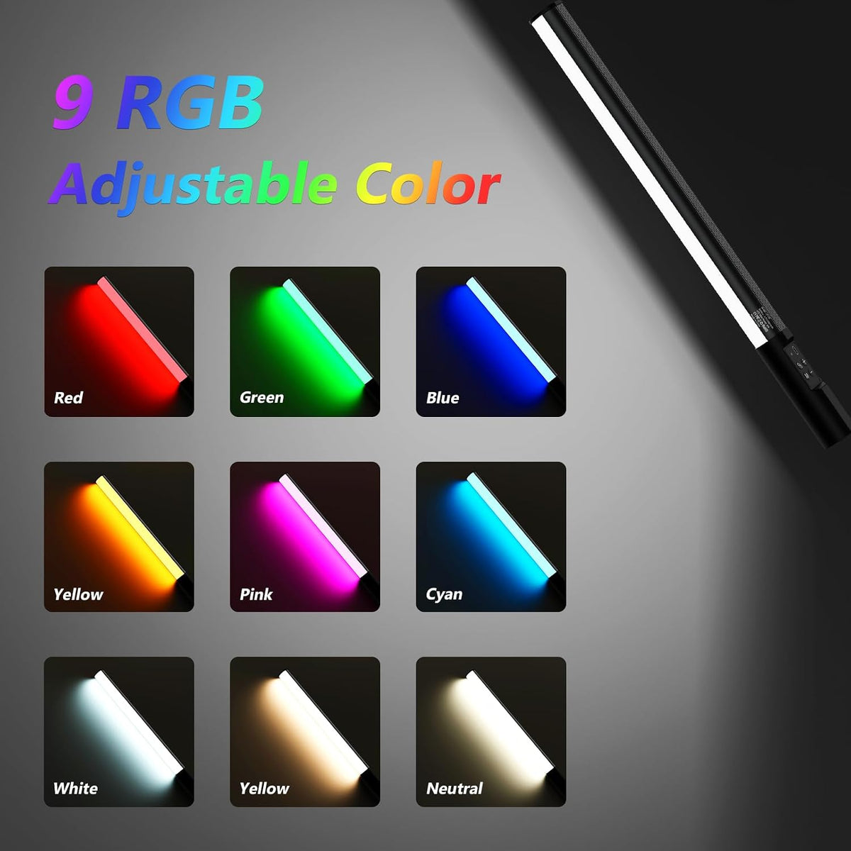 Heysliy Photography Light Wand, Heysliy RGB Handheld LED Video Light Stick 9 Colors 2600mAh Rechargeable 1000 Lumens Adjustable 2500K-9900K for Portraits, Studio Photography, Recording Streaming Light Painting