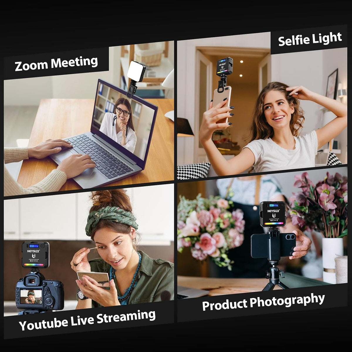 Heysliy Magnetic RGB Video Light -Portable LED Camera Light 360° Full Color Photography Light with 3 Cold Shoe, Tripod & Phone Clip, 2000mAh, 2500K-9000K CRI95+, 20 Effects for Vlogging & Streaming