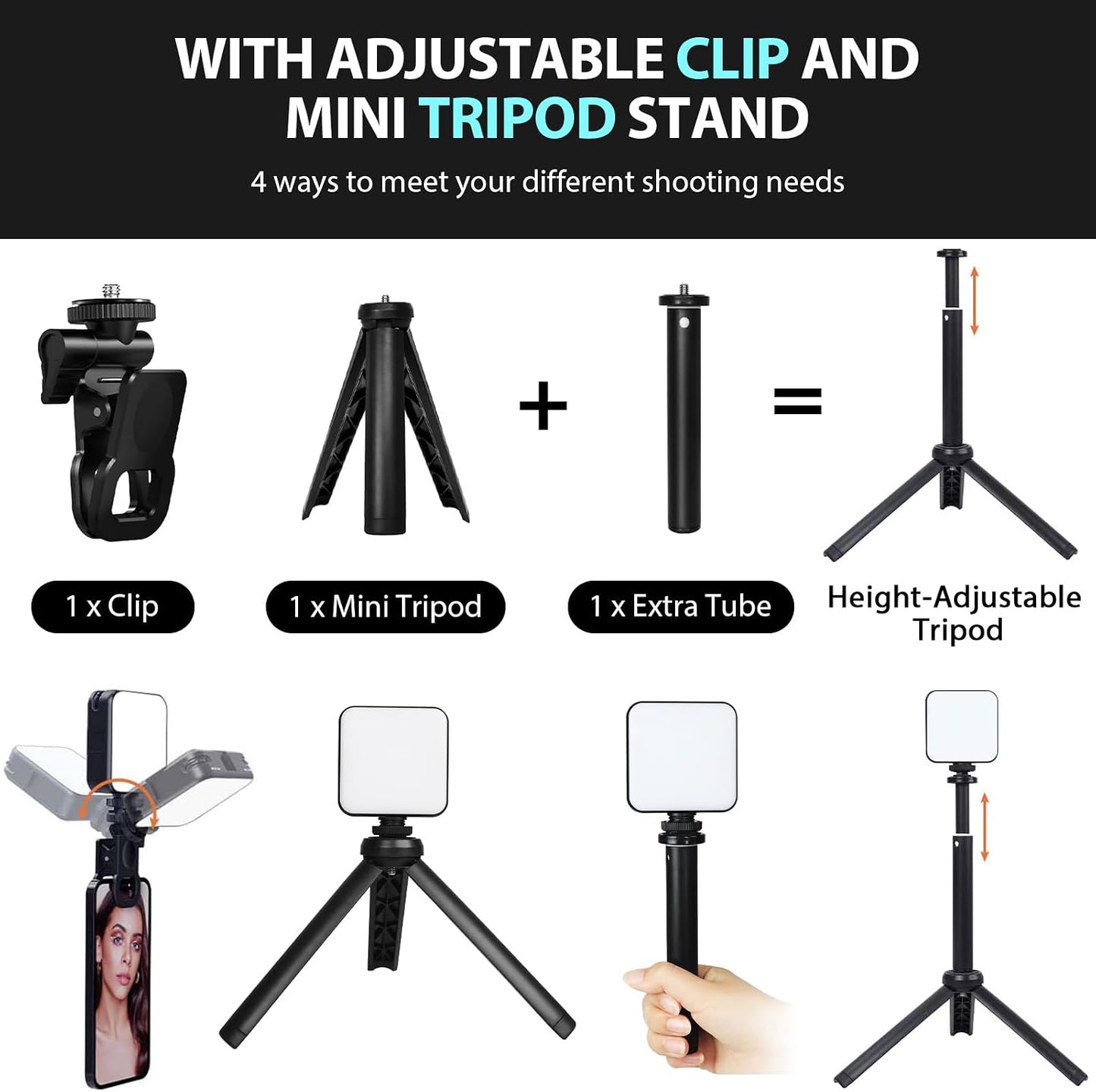 Heysliy Magnetic RGB Video Light -Portable LED Camera Light 360° Full Color Photography Light with 3 Cold Shoe, Tripod & Phone Clip, 2000mAh, 2500K-9000K CRI95+, 20 Effects for Vlogging & Streaming