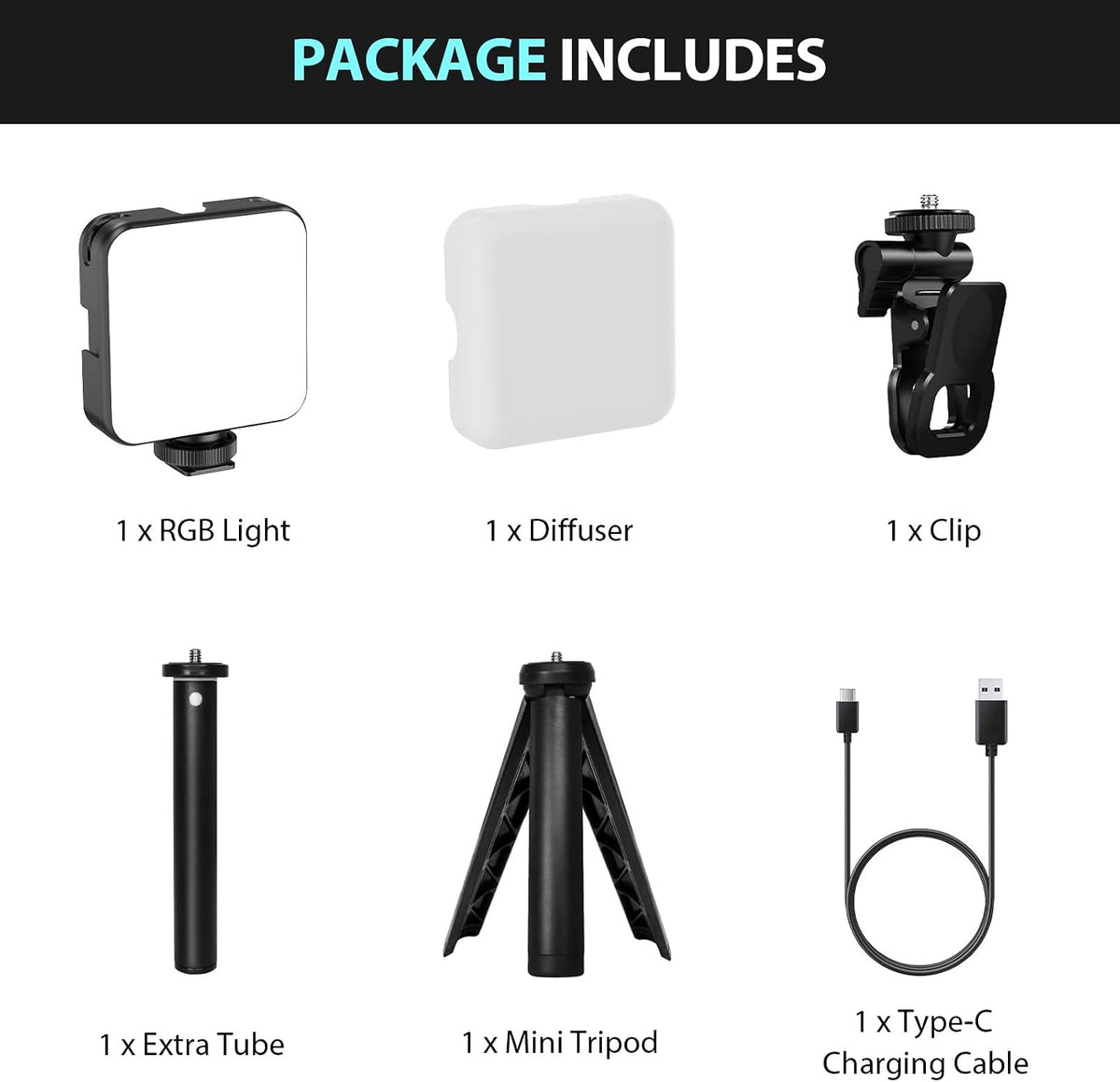 Heysliy Magnetic RGB Video Light -Portable LED Camera Light 360° Full Color Photography Light with 3 Cold Shoe, Tripod & Phone Clip, 2000mAh, 2500K-9000K CRI95+, 20 Effects for Vlogging & Streaming
