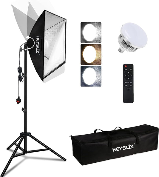 Heysliy Softbox Lighting Kit 50x70cm, Photography Lighting with 85W Bi-Color Dimmable LED Bulb, Studio Light for Fashion Portrait, Product Photography, Video Shooting, Live Stream