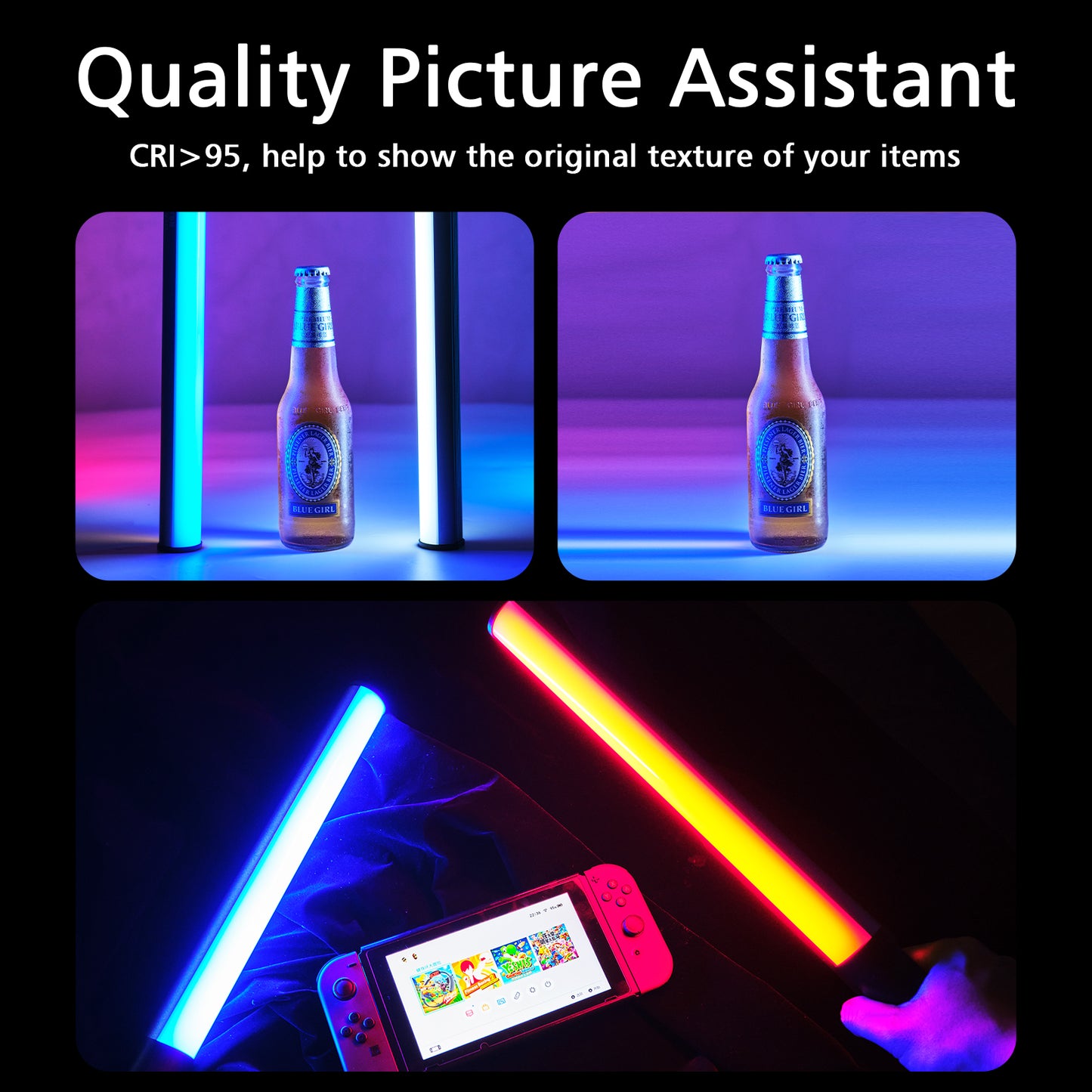 Heysliy RGB LED Light Bar, Handheld LED Video Light for Photography with Built-in Rechargeable Battery, Studio Light Stick with Adjustable Brightness 2500K-9000K Dimmable 9 Colours 12 Lighting Effects