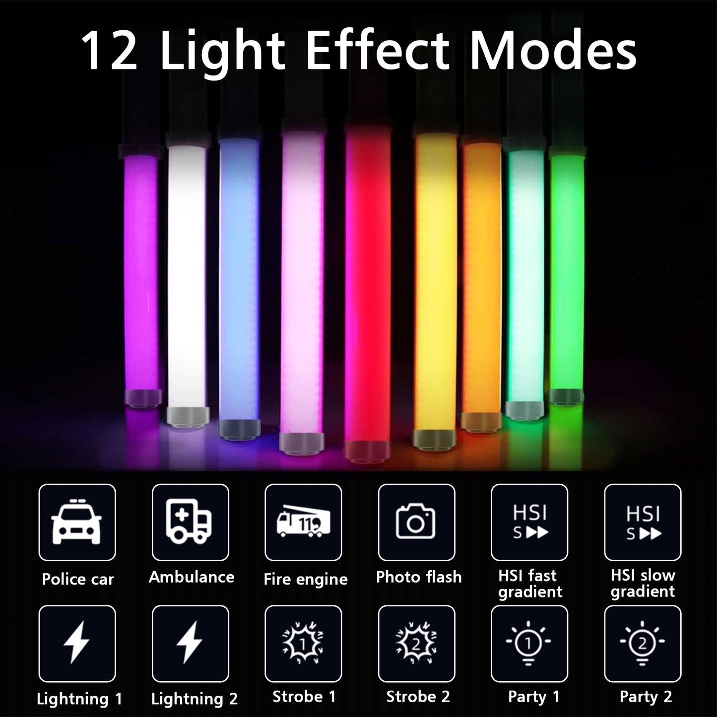 Heysliy RGB LED Light Bar, Handheld LED Video Light for Photography with Built-in Rechargeable Battery, Studio Light Stick with Adjustable Brightness 2500K-9000K Dimmable 9 Colours 12 Lighting Effects