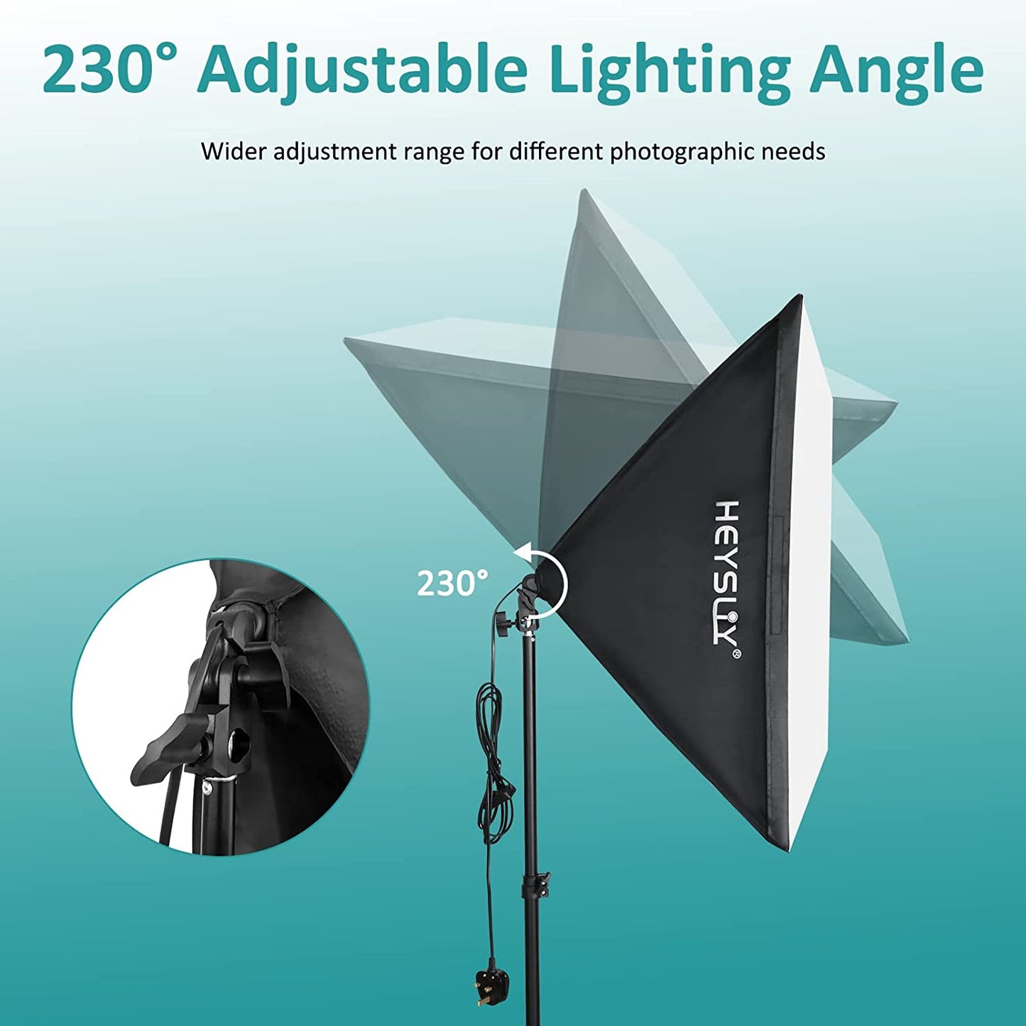 Heysliy Softbox Lighting Kit 2x50x70cm, Photography Lighting with 150W 5500K Daylight Bulb & E27 Socket, Studio Light for Fashion Portrait, Product Photography, Video Shooting, Live Stream