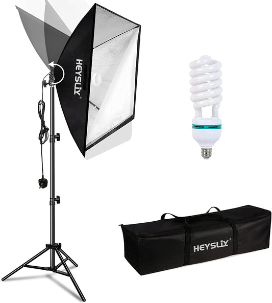 Heysliy Softbox Photography Lighting Kit 50x70cm, Studio Light with 150W 5500K Daylight Bulb & E27 Socket, Softbox Lighting Kit for Fashion Portrait, Product Photography, Video Shooting, Live Stream