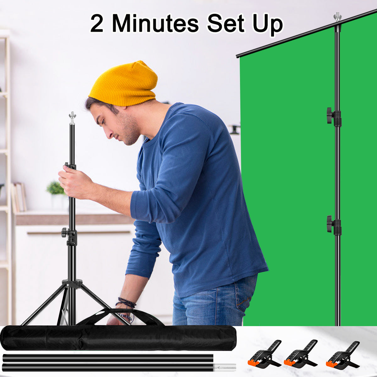 Heysliy Green Screen Backdrop with Stand Kit, 6.5 X 6.5 Ft Portable Green Screen Stand with 5 X 6.5 Ft Greenscreen for Streaming,Video Gaming,Zoom