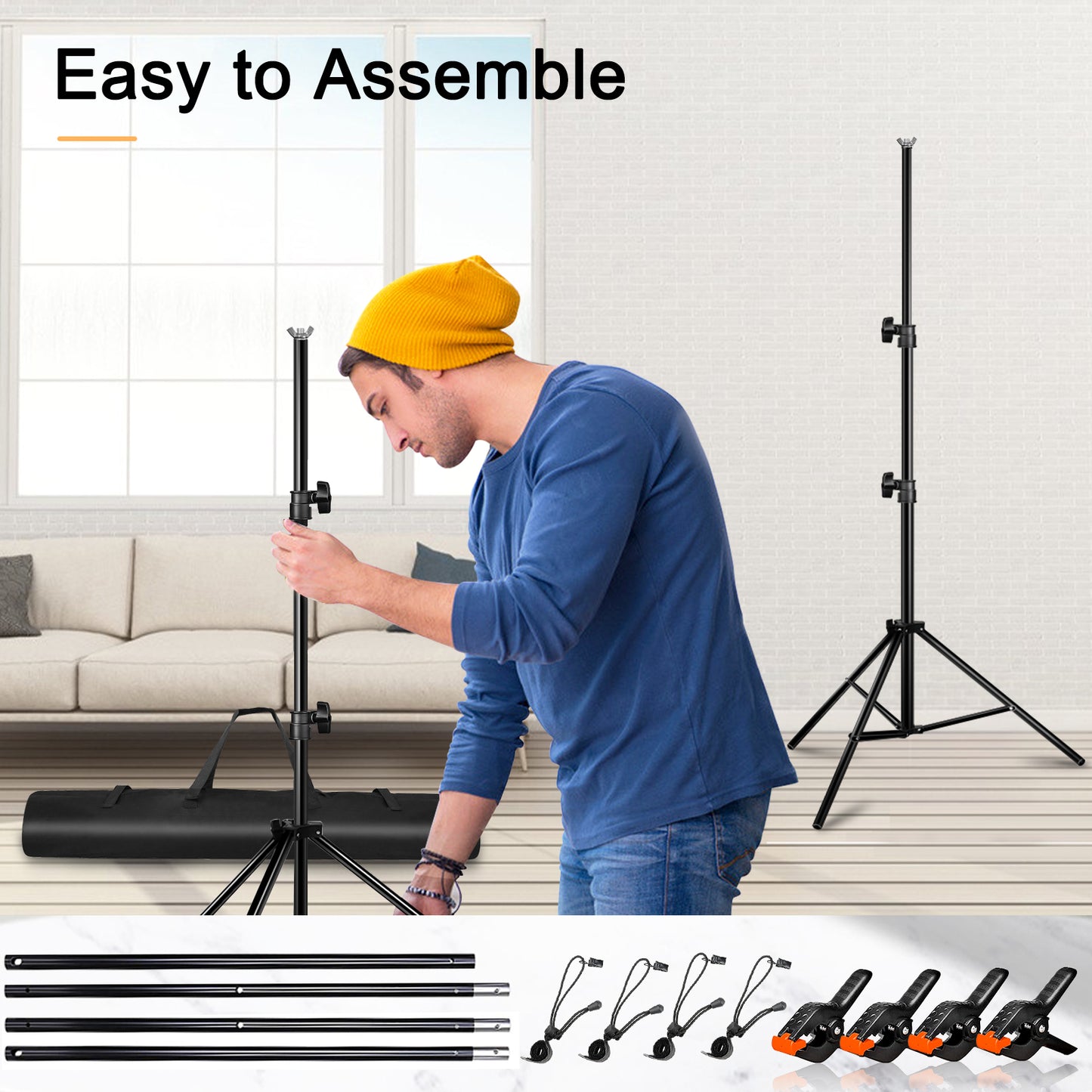 Heysliy Photography Backdrop Stand Kit, 2 x 3M(6.5 x 9.8FT) Green Screen Stand, Adjustable Height and Width Background Stand Support for Streaming, Zoom, Youtube, Photography, Birthday Party
